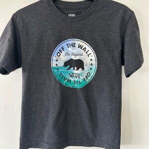 Vans Kids Dark Charcoal Graphic Tee with Blue-Green Logo Size Medium